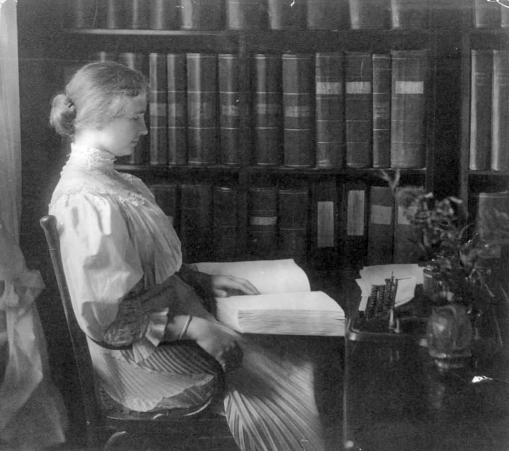 Helen Keller reading braille, c. 1907